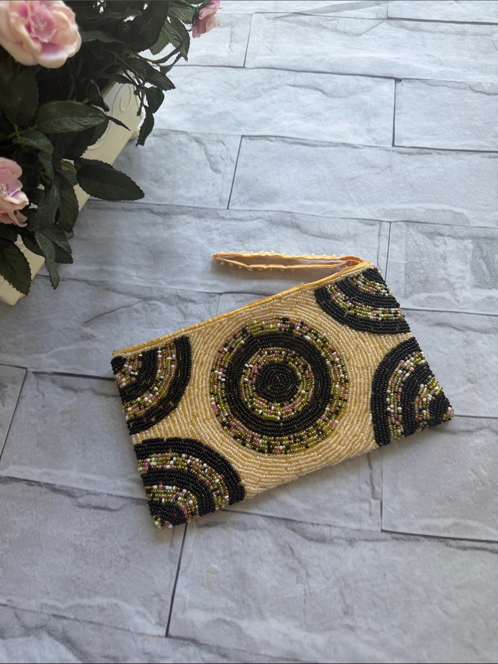 BEAUTIFUL HEAVILY BEADED WRISTLET WALLET handmade